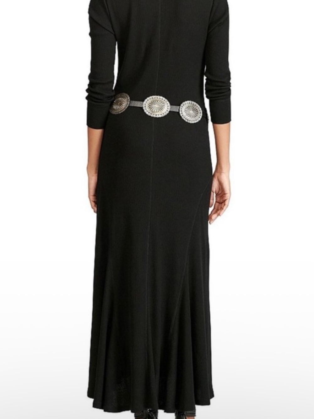 POLO RALPH LAUREN Waffle-Knit Midi Maxi Dress in Black 3/4 sleeves - Picture 3 of 12